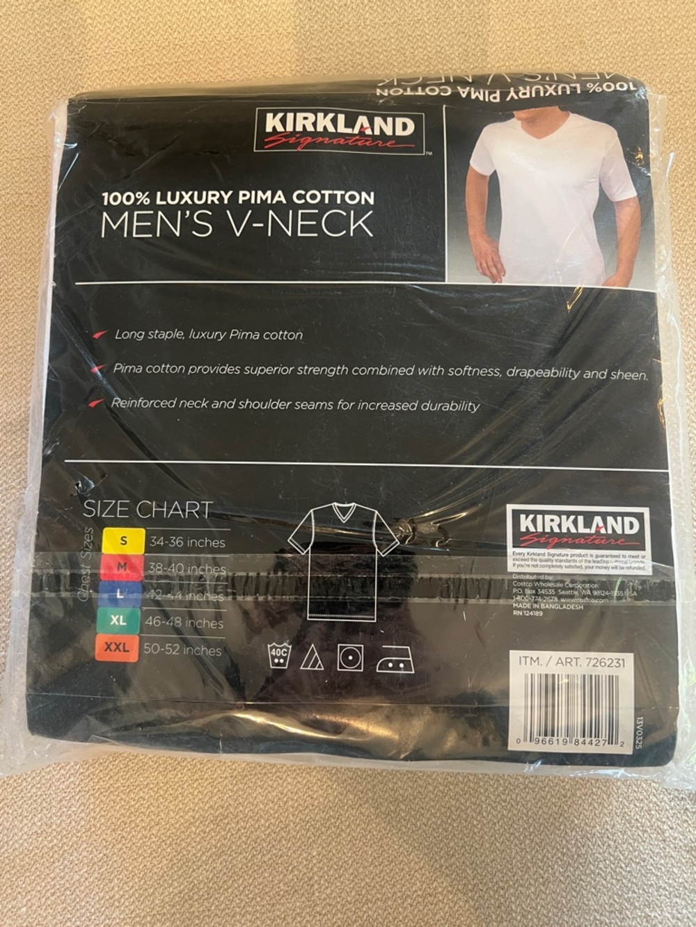 Men's Small Kirkland Signature White Pima Cotton Men's V-Neck 4-Pack - Picture 2 of 2